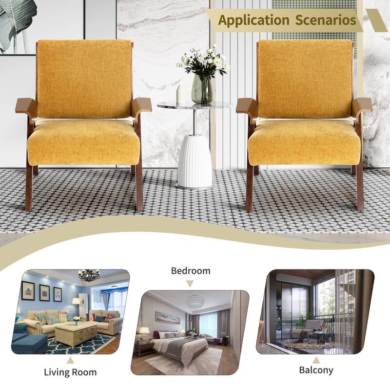 Accent Chair for Living Room, Mid Century Modern Fabric Chair with Oak Leg, Upholstered Comfy Side Chair for Balcony