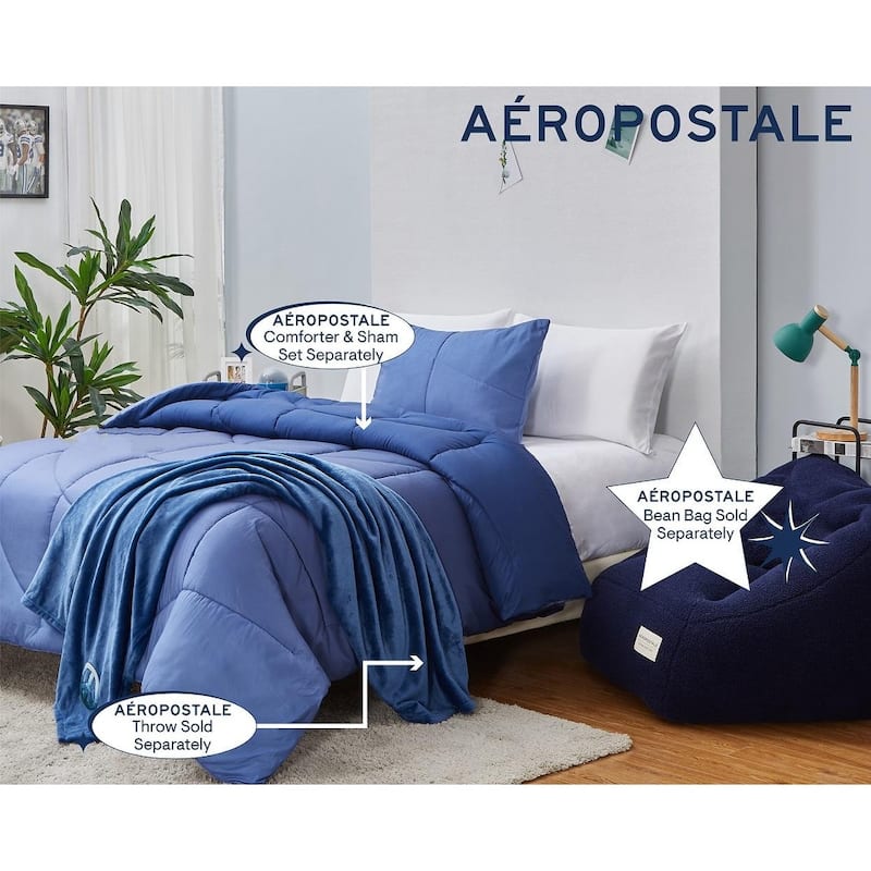 Aeropostale 50"x70" Luxurious Navy Soft Plush Oversized Throw Blanket with Decorative Peace Sign Patch
