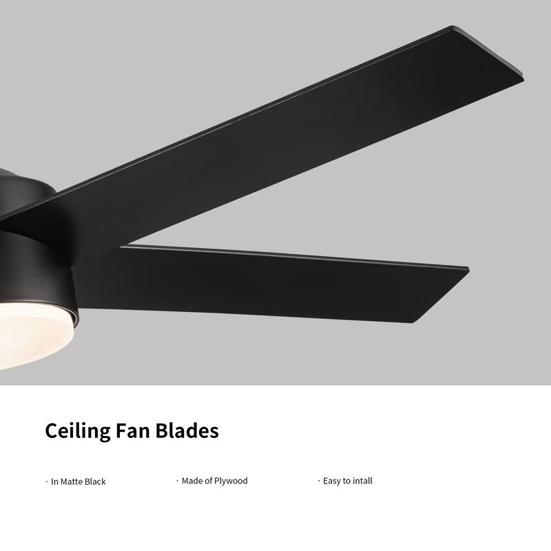 52 in.Outdoor Integrated Light Kit Glam Matte Black Ceiling Fan with 5 Revesible Plywood Blades, Remote Control - 52 INCHES