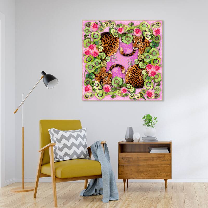 Wynwood Studio Canvas Fashion and Glam Wild Feline Nature Pink and Modern & Contemporary Wall Art Canvas Print - 30 x 30