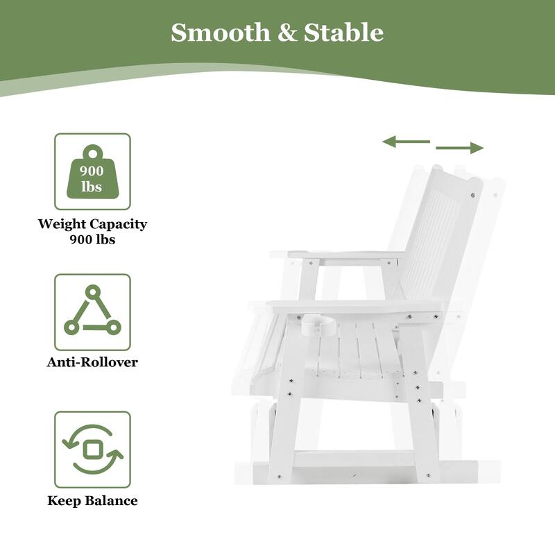 Fortune Candy HIPS Patio Glider 2-Seat with Cup Holders, Heavy Duty 900 LB, All-Weather Resistant