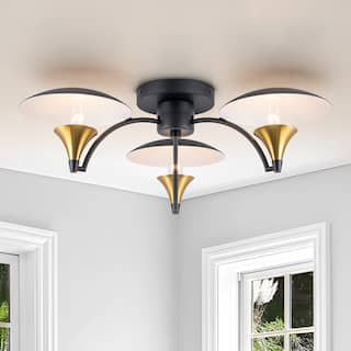 Starsky 3-Light Mid-Century Modern Semi Flush Mount - Black&Gold