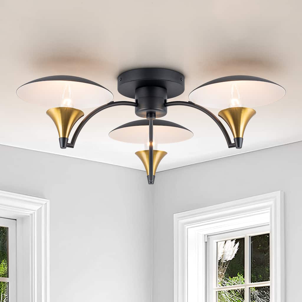 Starsky 3-Light Mid-Century Modern Semi Flush Mount - Black&Gold