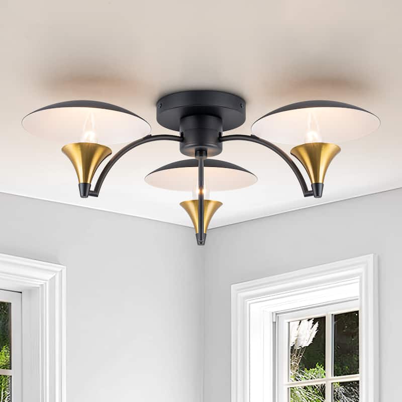 Starsky 3-Light Mid-Century Modern Semi Flush Mount - Black&Gold - Black&Gold