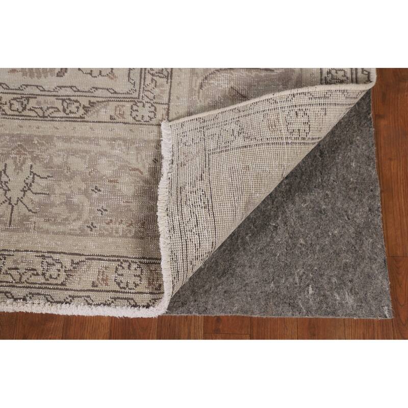 Distressed Tabriz Persian Vintage Rug Hand-Knotted Beige Wool Carpet - 8'0"x 10'7"