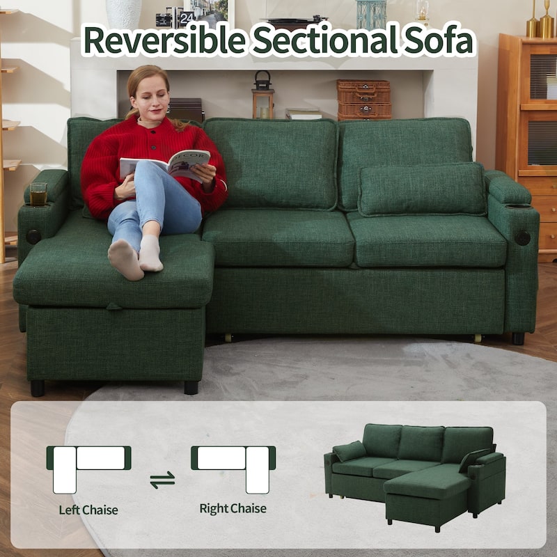 80" L-Shaped Sofa Couch Bed, Sofa Sleeper with Pull Out Bed, Reversible Sleeper Sofa Bed