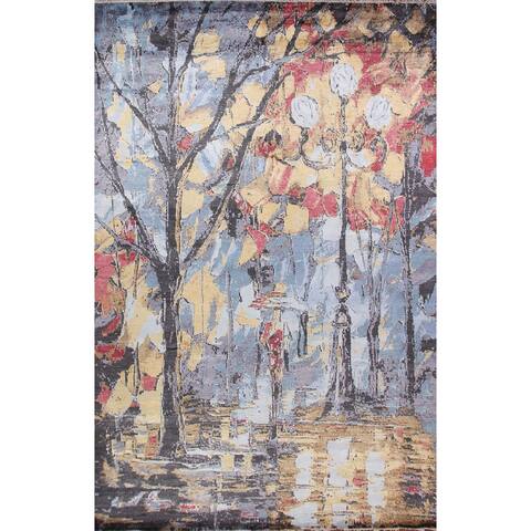 Nature Print Vegetable Dye Area Rug Hand-knotted Wool Carpet - 8'0" x 9'11"