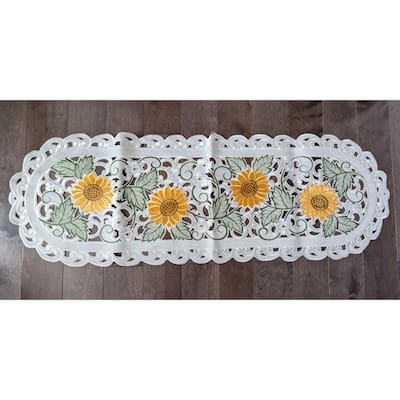 Sunflower Embroidered Cutwork Rectangular Table Runner, 16 by 45 inch