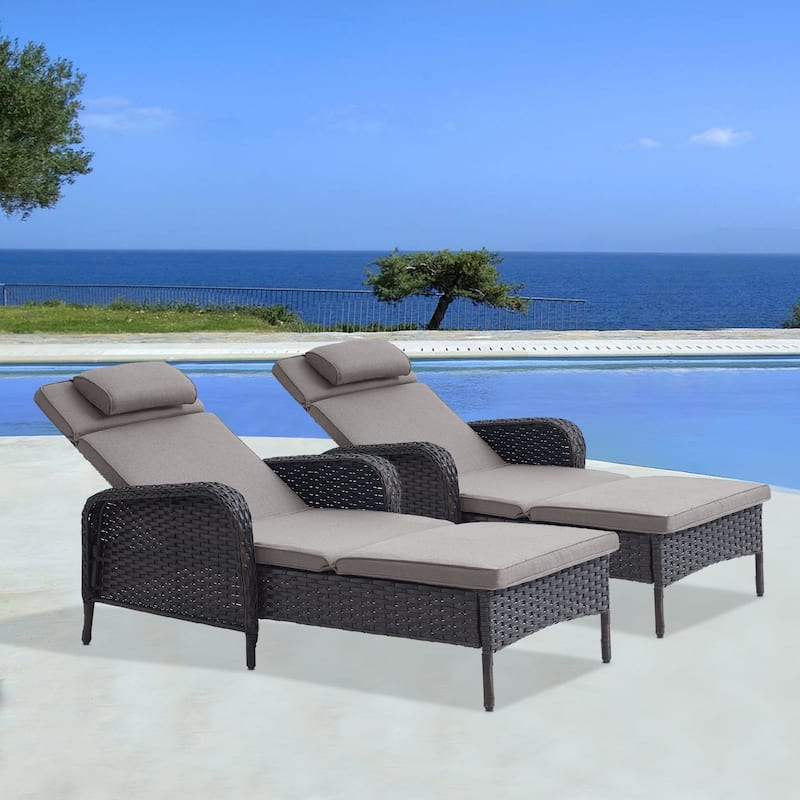 Outdoor PE Wicker Chaise Lounge Set - Brown Large