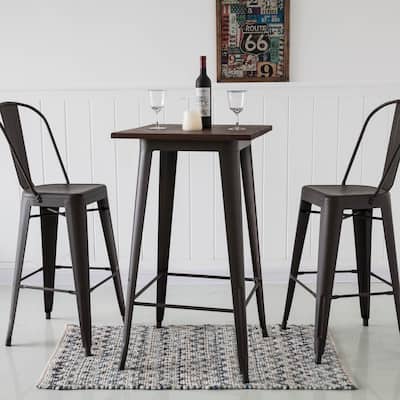 Carbon Loft Greenwood Industrial Metal Pub/Bar Table With Elm Top