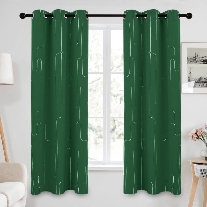 Grommet Curtains, Room Darkening Window Drapes with Lines Foil Print