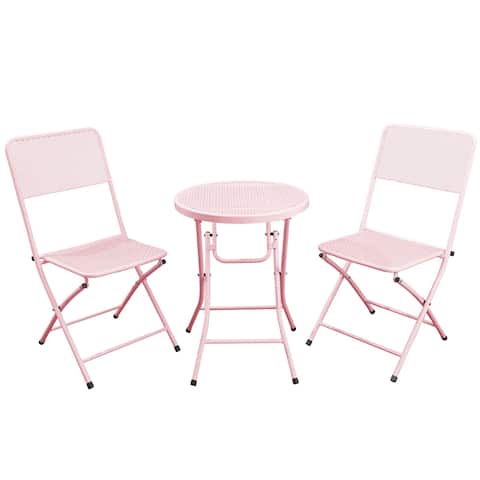 3-Piece Stainless Steel Patio Conversation Set with Folding Patio Round Table and Chairs