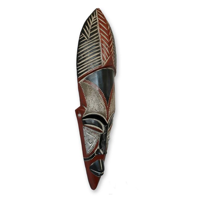 Handmade Sese Wood 'Dancing Maiden' African Mask (Ghana) - Brown/Black