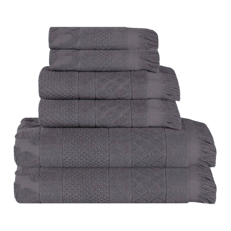 Superior Rolla Cotton Geometric Jacquard Plush Soft 6 Piece Towel Set