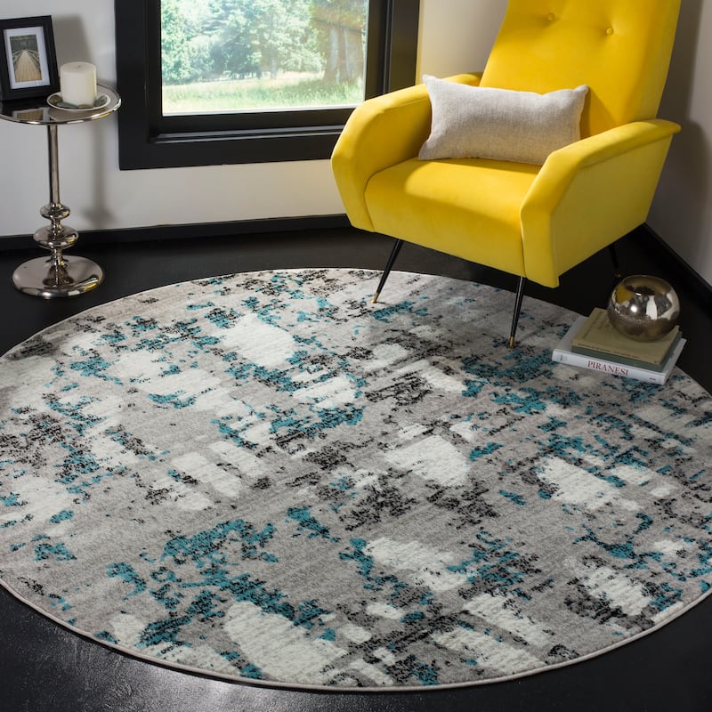 SAFAVIEH Skyler Roumpini Modern Abstract Rug - 10' x 10' Round - Grey/Blue