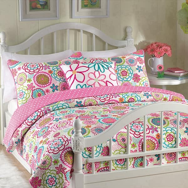 Cozy Line Mariah Colorful Floral Pink Quilt Bedding Set On Sale Bed