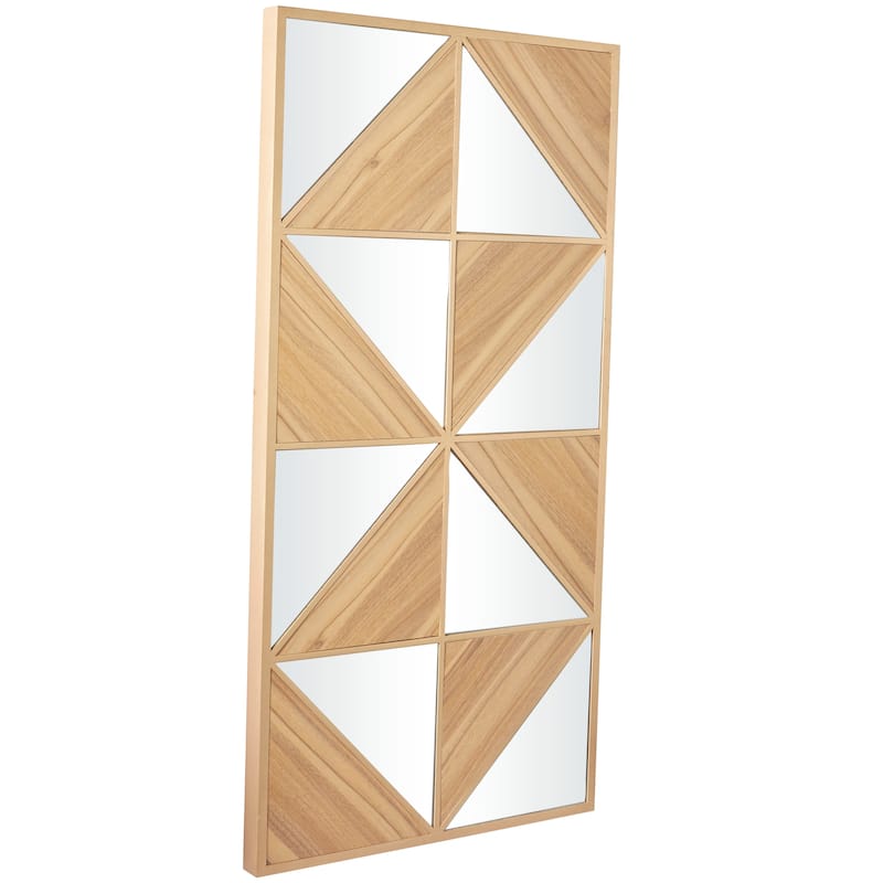 Light Brown Wood Triangle Mirrored Geometric Wall Decor