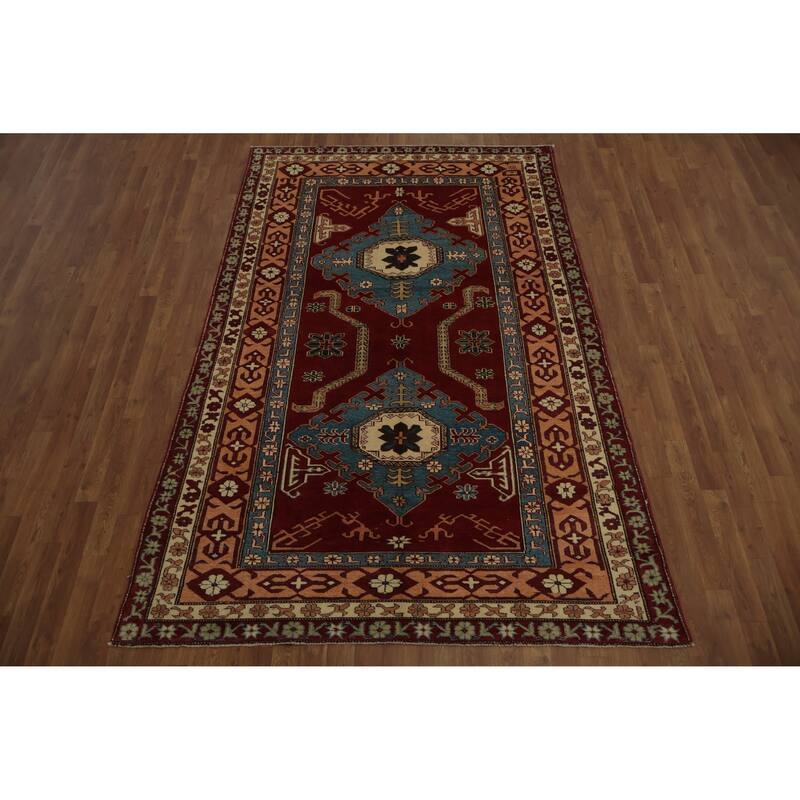 Hand Knotted Oriental 100% Wool Carpet Traditional Geometric Red Super Kazak Area Rug - 8' 5'' X 5' 3''