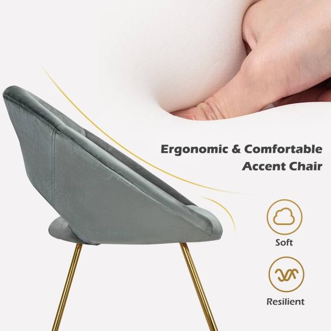 Modern Accent Velvet Dining Arm Chair with Golden Metal Legs and Soft Cushion