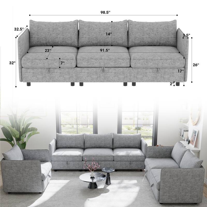 1+2+3 Seat Modular Sectional Sofa Set with Storage Seat