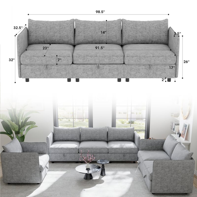 98.5" Chenille Modular Sectional Sofa with Storage, 6-Seater (1+2+3 Configurable)