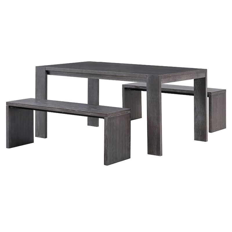 Espresso 3-Piece Rubber Wood Dining Table Set with Two Benches for Family Dining