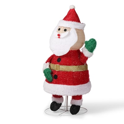 3.3FT Lighted Santa Claus Waving Hand Christmas Yard Decorations - Red