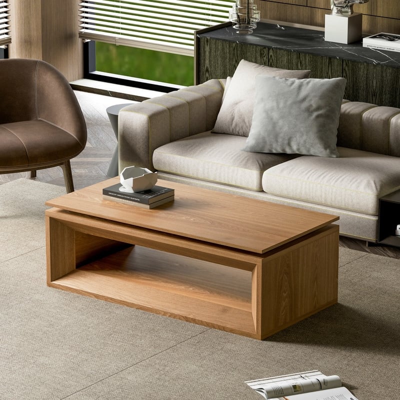 43.3" Lift-Top Coffee Table, Solid Wood Veneer Modern Accent Table with Storage and Adjustable Height