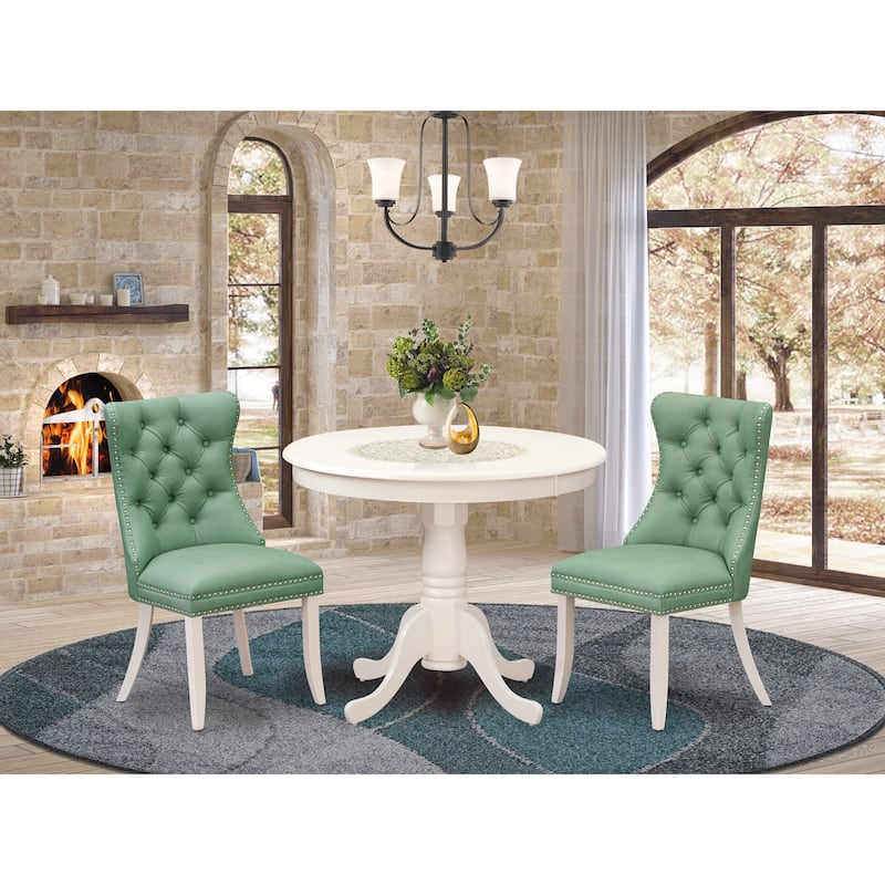 East West Furniture Dining Room Set Includes a Round Kitchen Table and Upholstered Chairs, Linen White (Pieces Options) - ANDA3-LWH-22