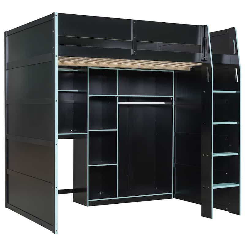 Full-Size Modern Gaming Wooden Loft Bed with RGB Lighting, Desk & Open Storage by Harper&Bright Designs