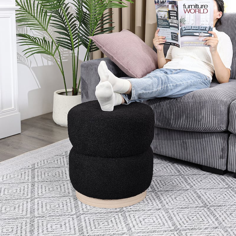 Adeco Teddy Round Upholstered Ottoman Stool