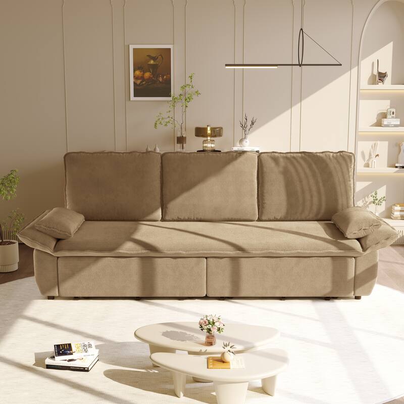 GDFStudio - Corduroy 94.5" 3-in-1 Convertible Sleeper Sofa with Pull-Out Bed