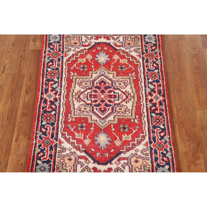 Geometric Red Heriz Serapi Oriental Area Rug Handmade Wool Carpet - 2'0"x 3'0"