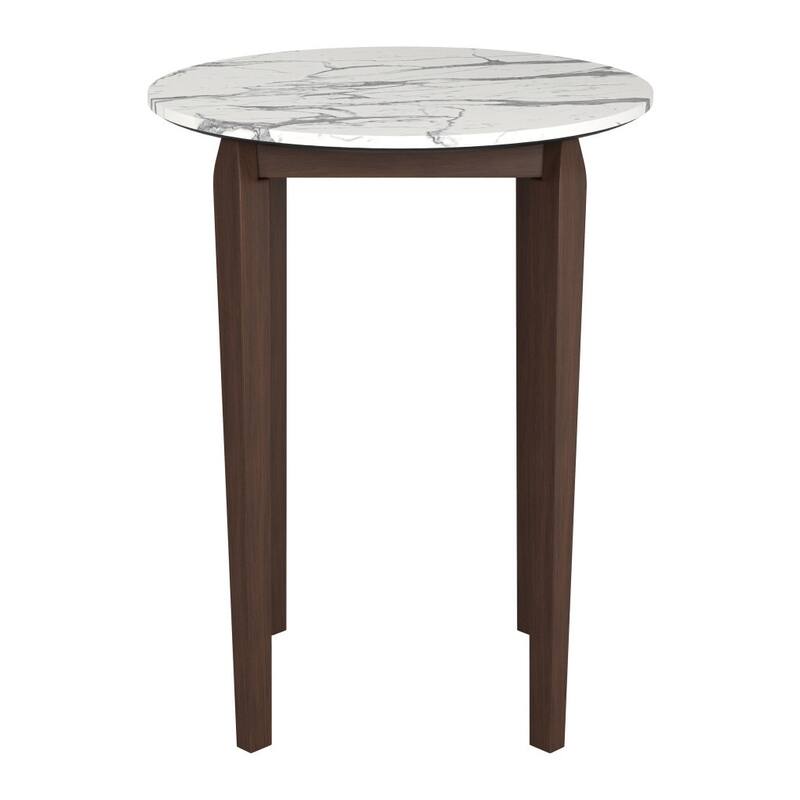 HomeRoots 32" White and Brown Faux Marble and Solid Wood Rounded Bar Table - 32.00 in. x 40.20 in. x 32.00 in.