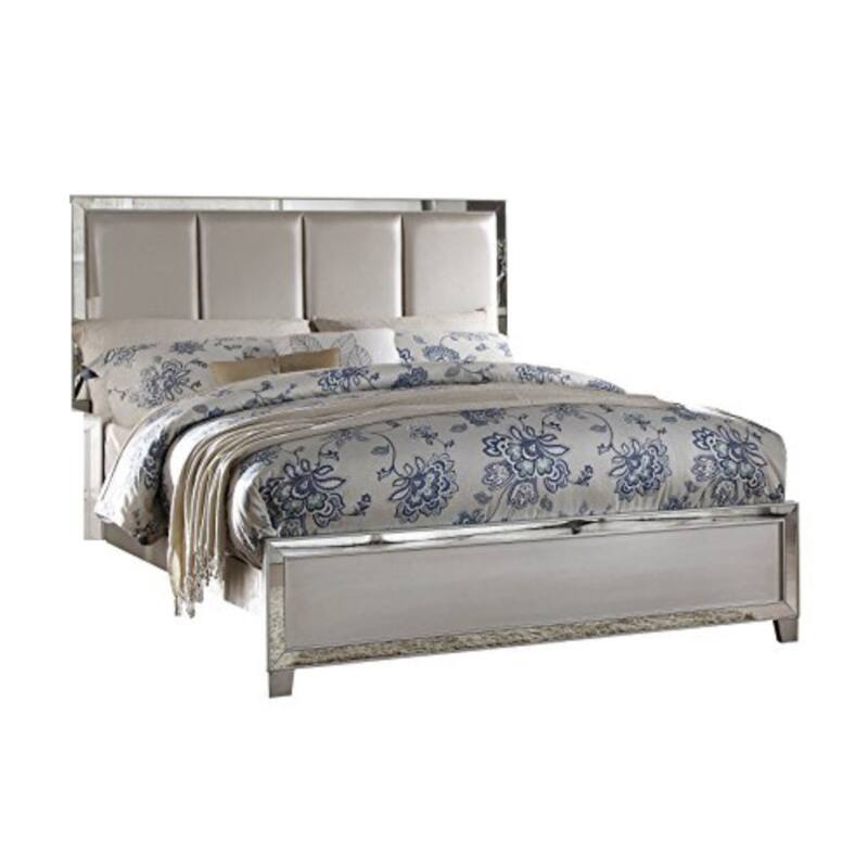Contemporary Style Elegant Queen Size Bed with Padded Headboard, Gold