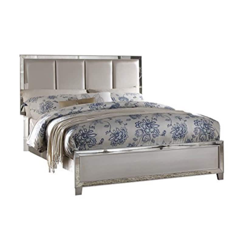 Stylish and Deluxe Queen Size Panel Bed, Silver