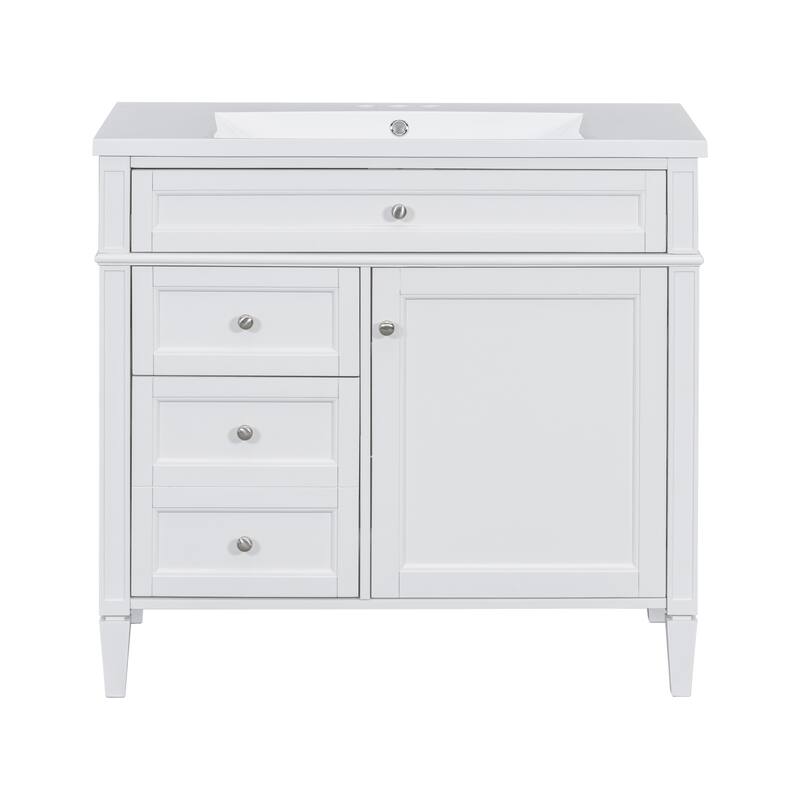 Bathroom Storage Vanity with 2 Drawers and a Tip-out Drawer - White - with Sink