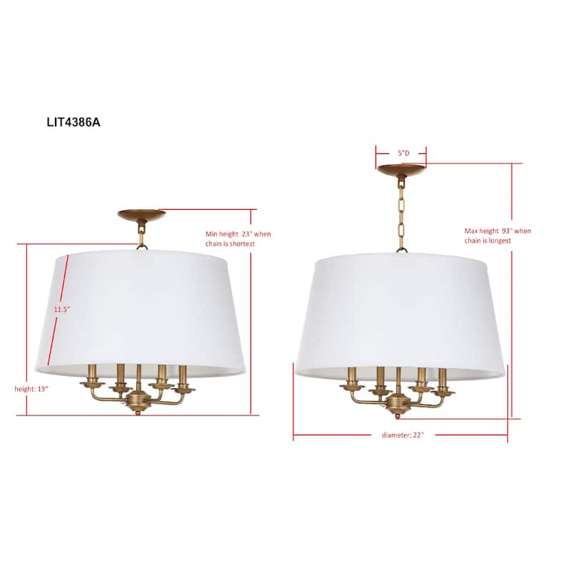 SAFAVIEH Lighting Anika Adjustable 4-Light Gold/ White Pendant - 22"x22"x23-93" - Gold/White - 22Wx22Dx93H
