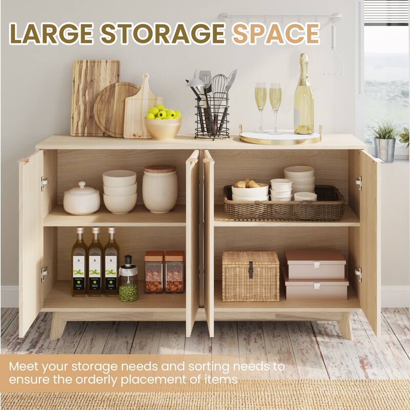 EROMMY Fluted Storage Cabinet with Double Doors & Adjustable Shelves - Modern 31"/55" Accent Buffet Cabinet for Kitchen,Room