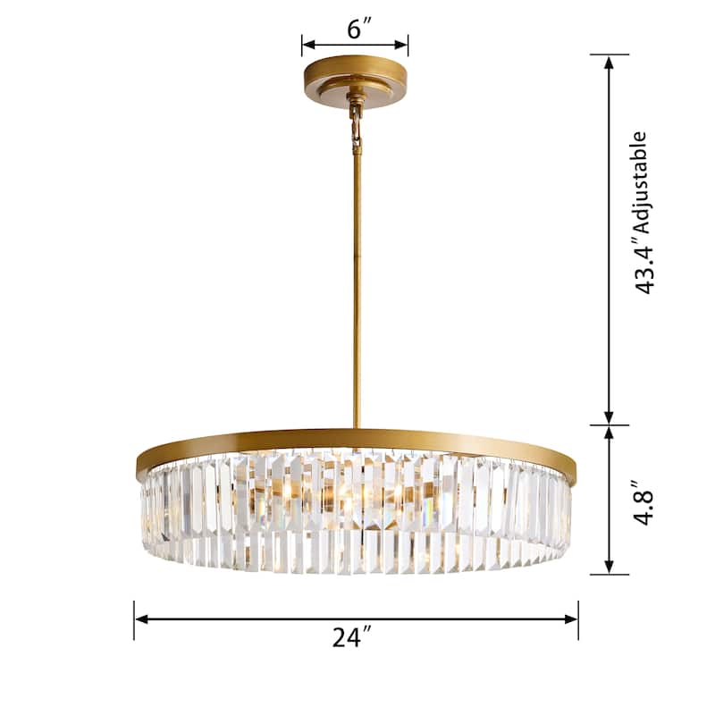 Clarisa Brushed Brass 6-light Glam Crystal Glass Prism Drum Chandelier - 24 inches in diameter x 5 inches H