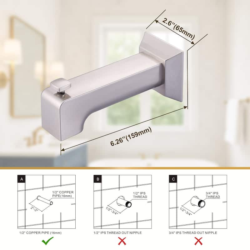 WOWOW Wall-Mounted Square Bathtub Spout with Diverter