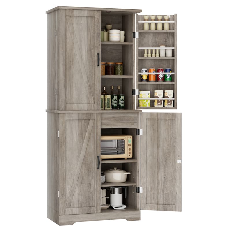 Kitchen Pantry Cabinet with Adjustable Shelves - Freestanding Storage Organizer
