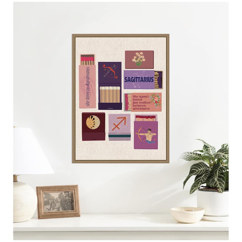 Kate and Laurel Sagittarius Matchbooks Linen FC by Megan Ryan Framed Canvas Wall Art Print