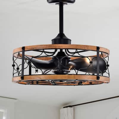 Cornelia 24 Inch Farmhouse Matte Black Finish Fandelier with Remote - N/A