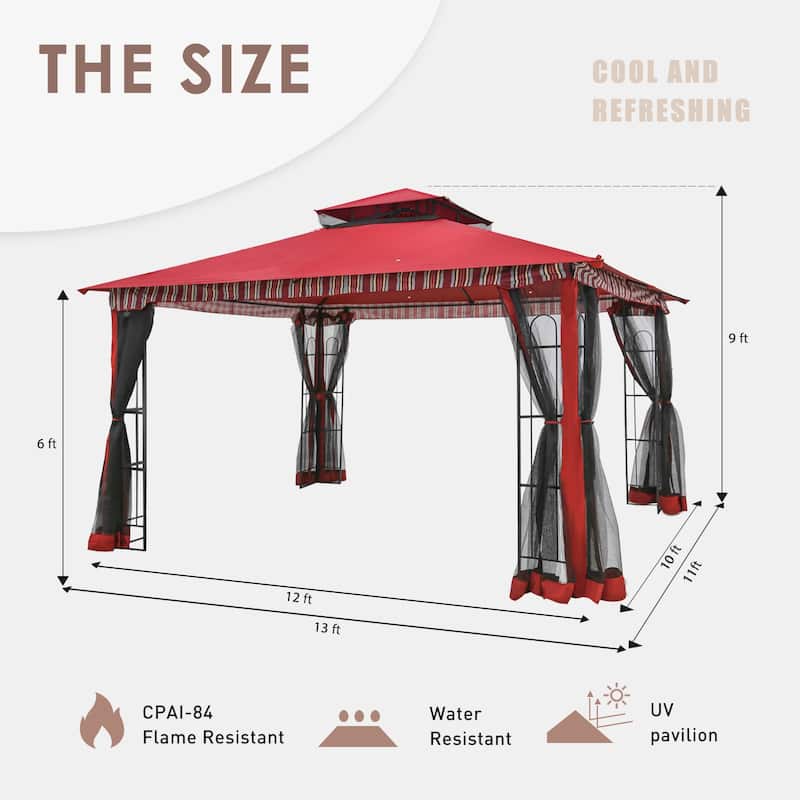 Cozywor 12 ft. x 10 ft. Outdoor Steel Patio Gazebo with Netting