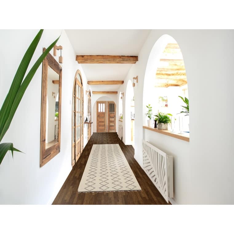 Ivory Trellis Moroccan Modern Runner Rug Handmade Wool Carpet - 2'5"x 12'7"