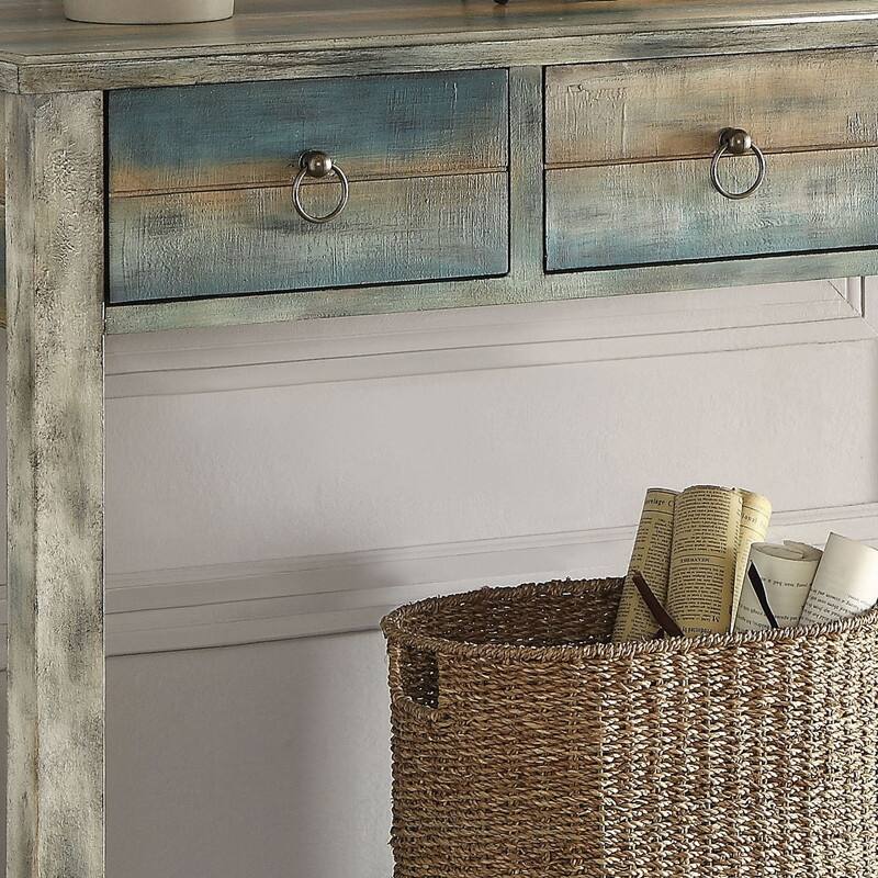 47.5''W Antique Grey and Teal 3-drawer Console Table