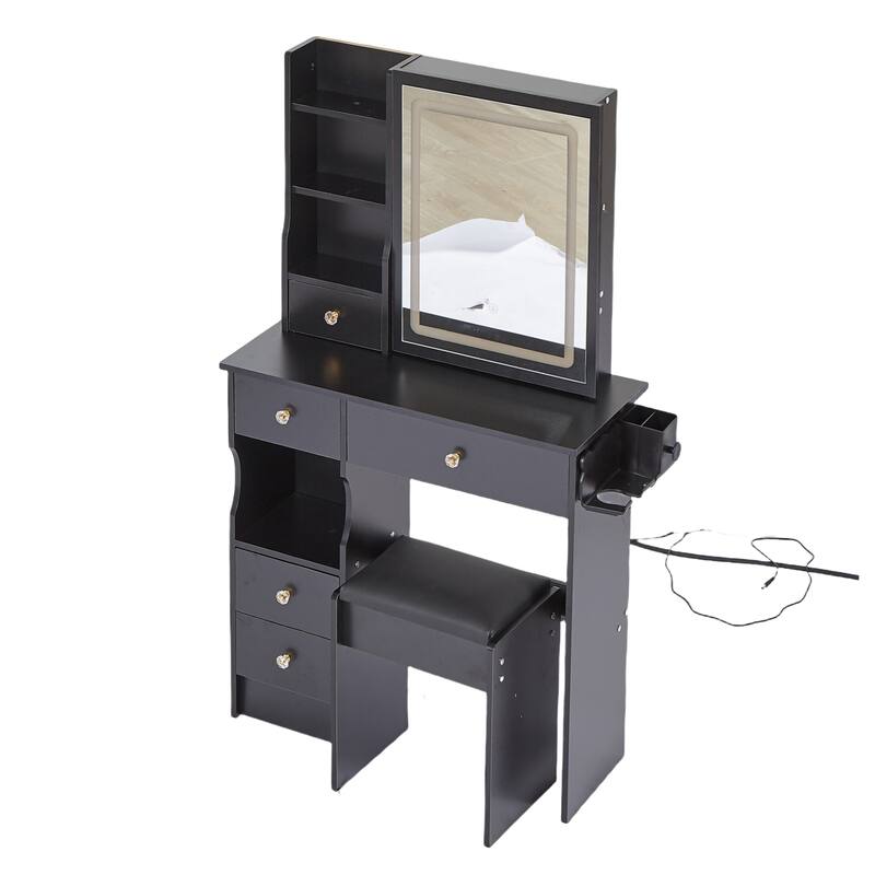 29.2" Vanity Set with LED Mirror, Charging Station & Hair Dryer Stand