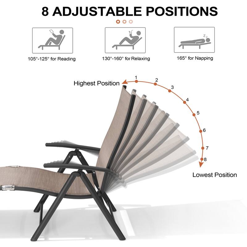 Outdoor Aluminum Folding Recliner Adjustable Chaise Lounge Chairs - See Picture