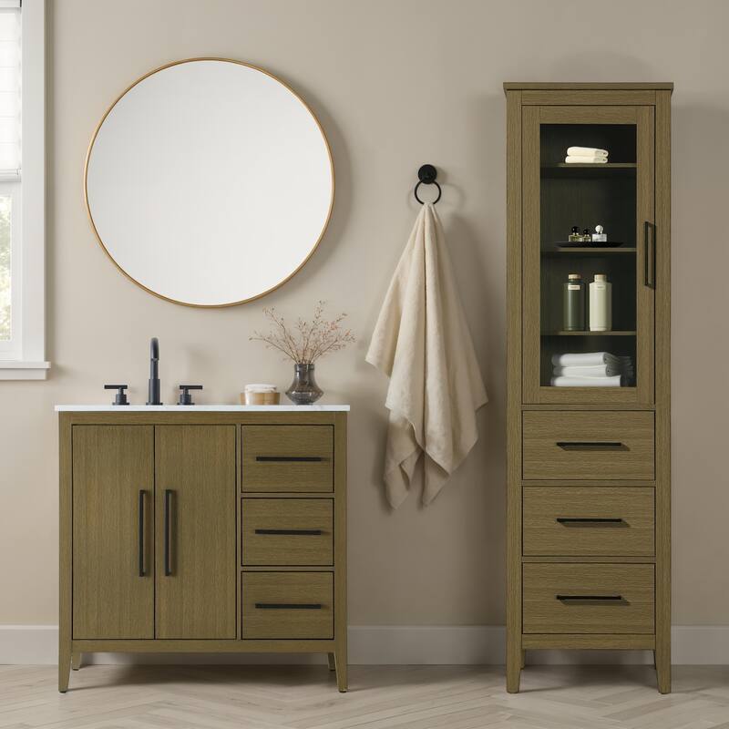 Laura 16-28 Inch Bath Storage Glass Cabinet